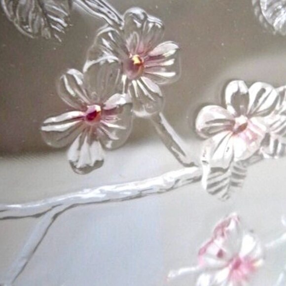 Vtg WALTHER glass server plate CHERRY BLOSSOM BRANCH charmingly asymmetrical - Picture 6 of 10